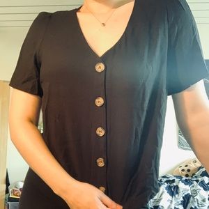 Short-Sleeve Black Button Up Black Crop Top